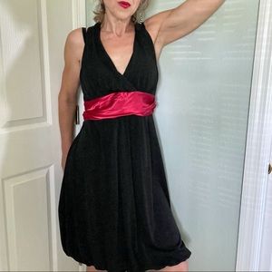 Vintage 80s 90s Black Red Party Dress Halter Deep V Neck
